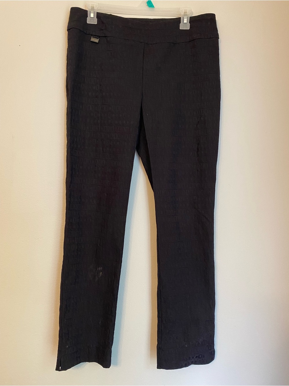 LISETTE Black Textured Dress Pants with Logo Tab